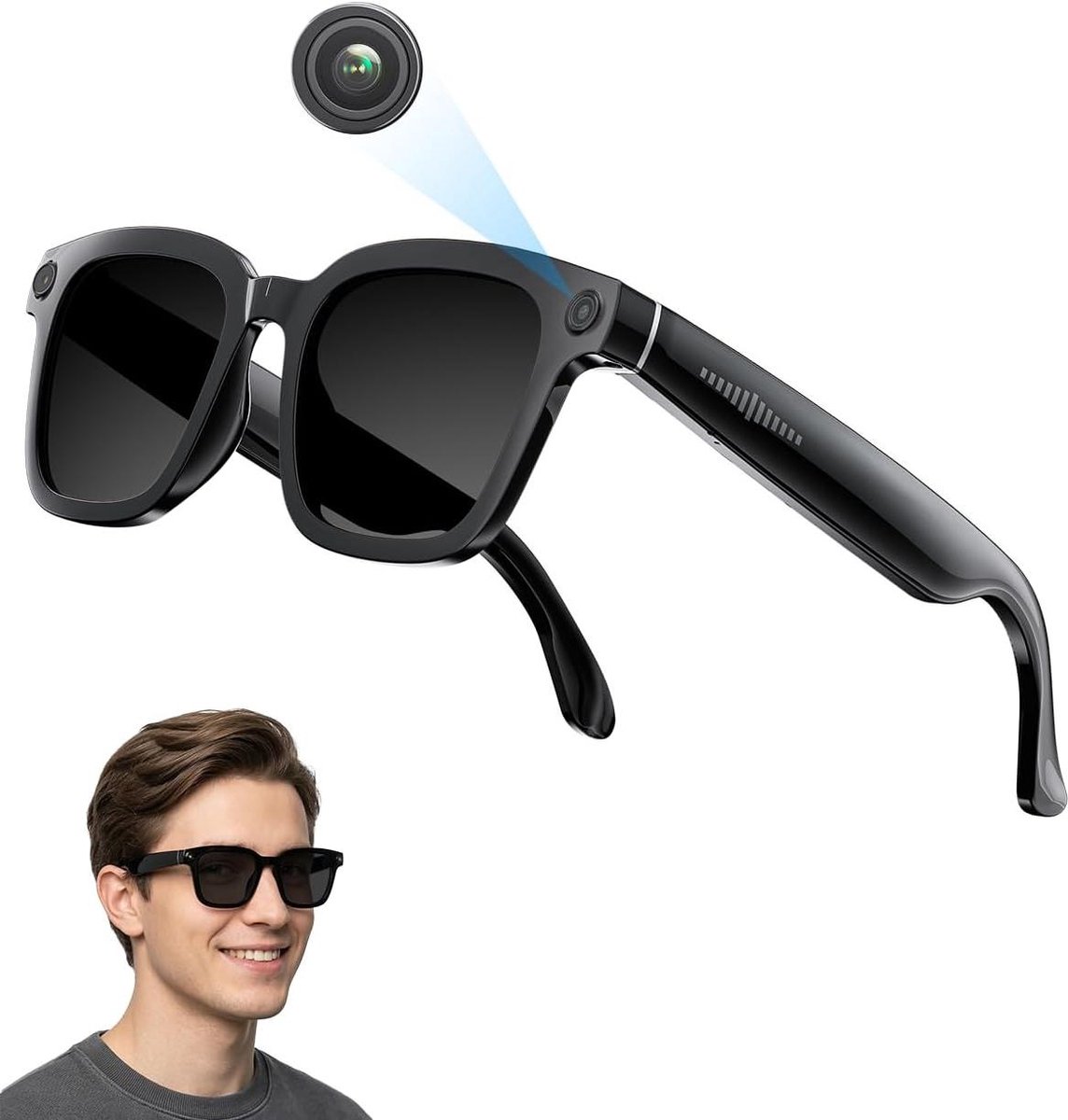 AI Smart Camerabril - Video Bril - Handsfree Opnemen - AI Object Herkenning - 45 Gram - Zwart