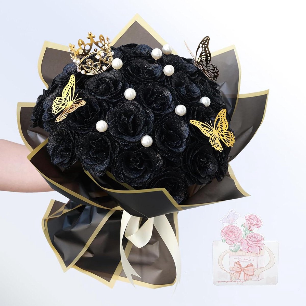 Glitter Rozen Boeket - Kunstrozen Bloemen - Zelf Boeket Maken - Met Stengels - 36 Rozen - Zwart