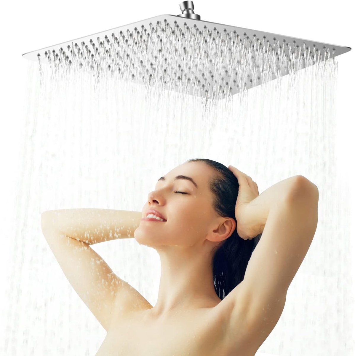 Ultra Slim Vierkante Regen Douchestraal van RVS met Waterfall Functie - Luxe Douchekop voor Ruime Badkamers (40 x 40cm)