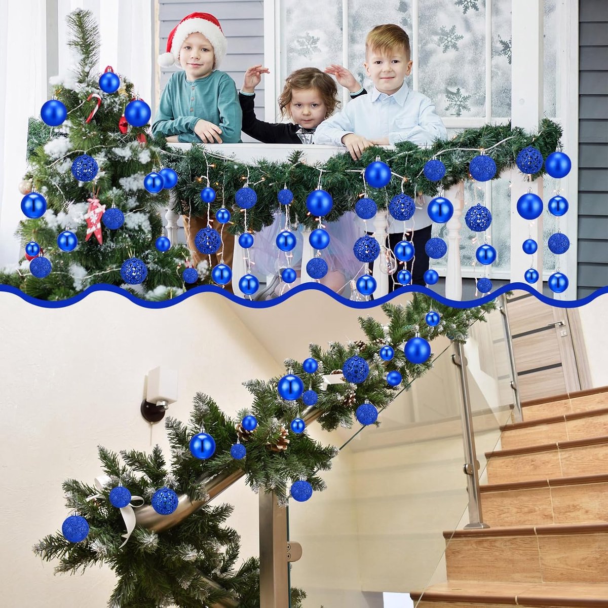 Kerstballen Set - Decoratieve Hangers - Kerstboom Versieren - 100 Stuks - 3 maten - Blauw – foto 6