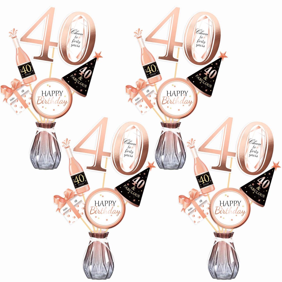 ONF3 - Verjaardagsfeest Decoraties - Fabulous 40 Bday Party - Roségouden Tafel Toppers - 40e Verjaardag - Unieke Accessoires - Geschikt voor Man...