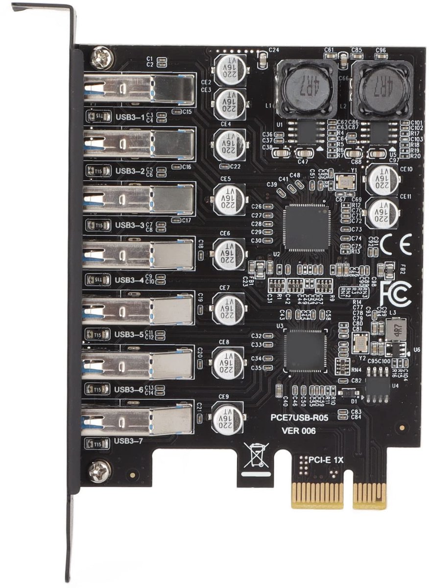 VT Goods - 7-poorts PCIE-uitbreidingskaart - USB 3.2 GEN1 - Hogesnelheidstransmissie - Zwart - Stabiele voeding - Geschikt voor Windows 10 en 11