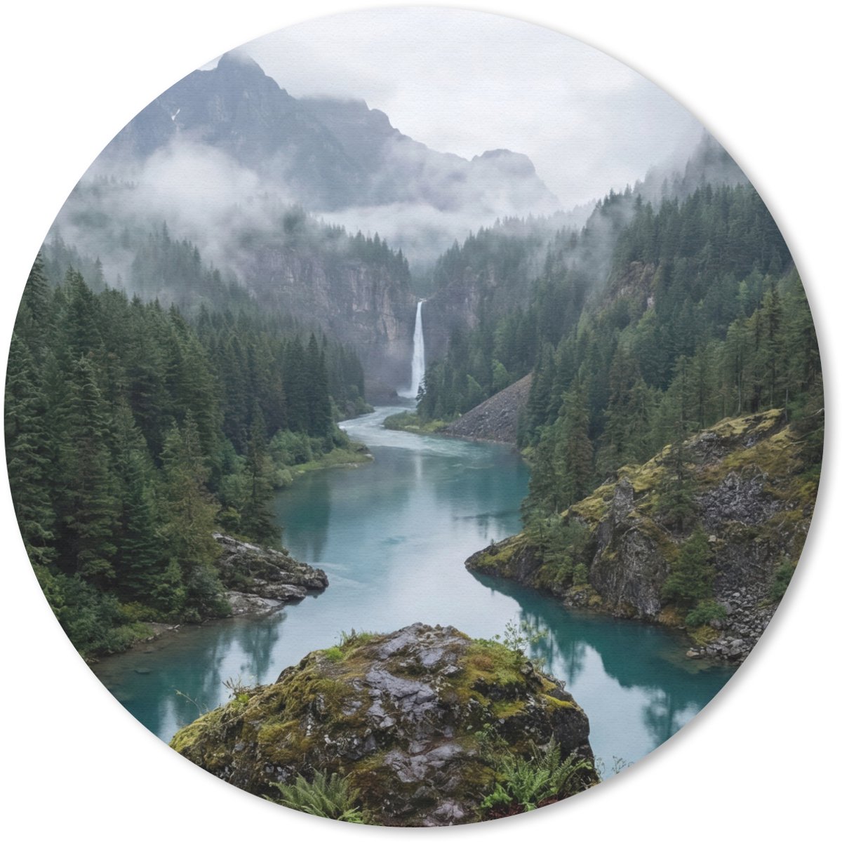 Muismat rond 50x50 cm - Mousepad Waterval - Bomen - Bergen - Ronde muismatten