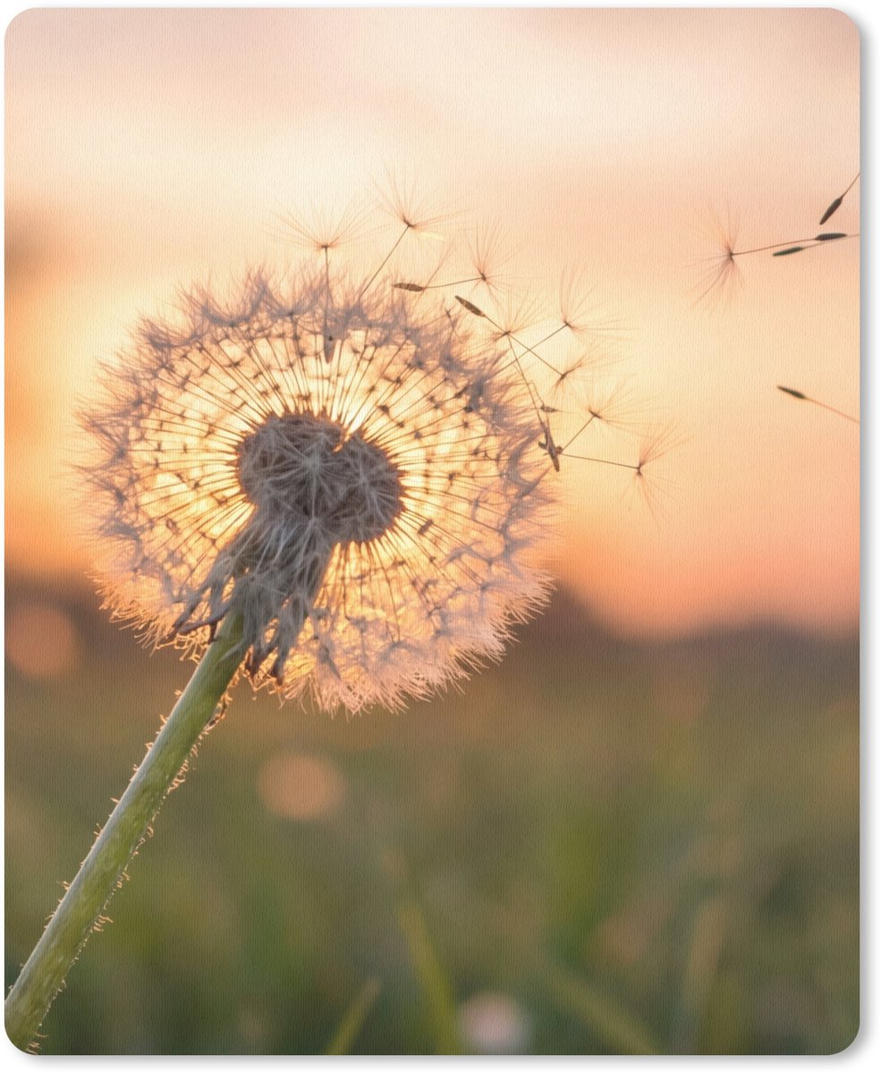 Muismat 12x16 cm - Mousepad Paardenbloem - Zonsondergang - Veld - Muismatten