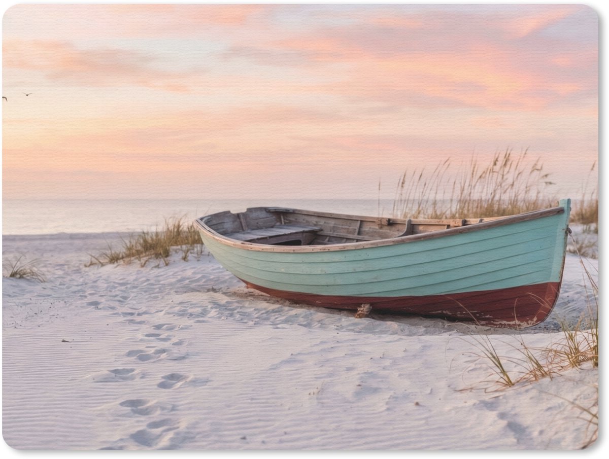 Muismat 12x10 cm - Mousepad Rustiek - Roeiboot - Zandstrand - Muismatten