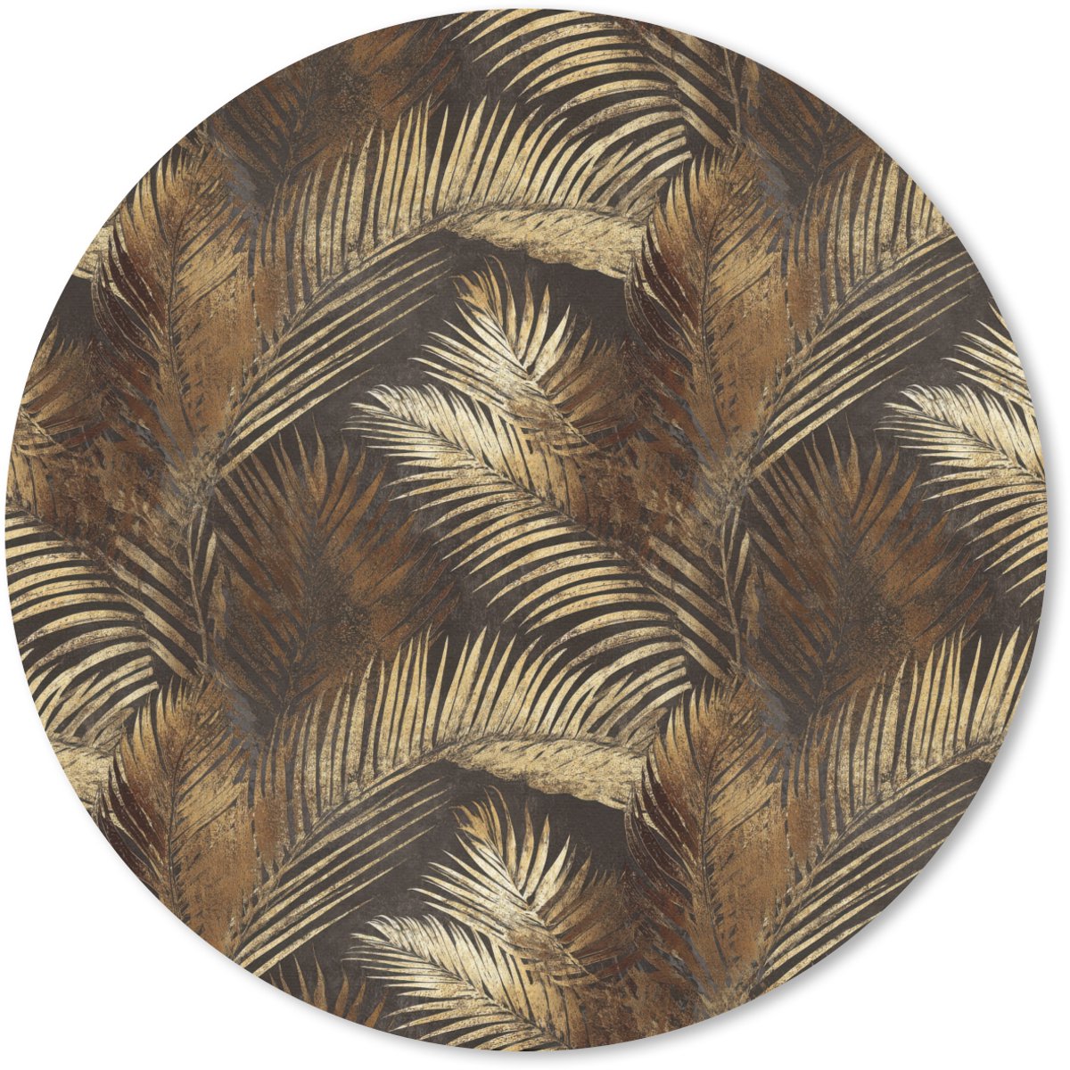 Muismat rond 50x50 cm - Mousepad Tropisch - Bladeren - Goud - Ronde muismatten