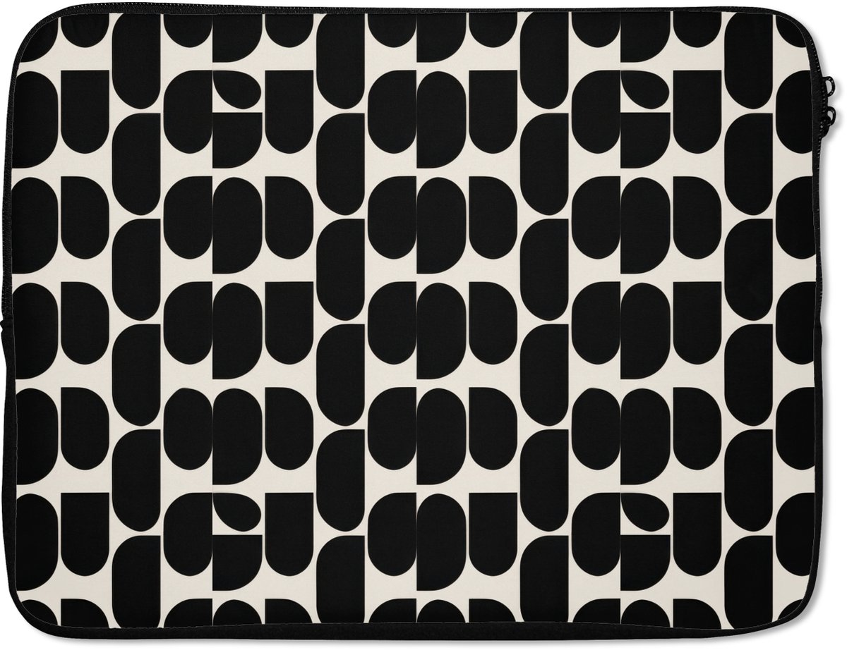 Laptophoes 17 inch - Modern - Patroon - Zwart - Laptop sleeve - Binnenmaat 41x28 cm - Zwarte achterkant