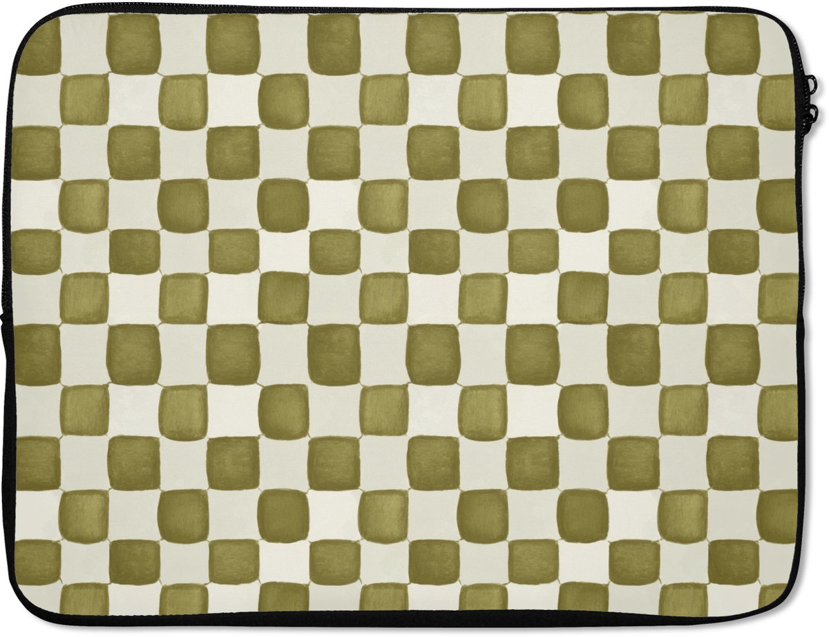 Laptophoes 17 inch - Schaak - Patroon - Groen - Laptop sleeve - Binnenmaat 41x28 cm - Zwarte achterkant