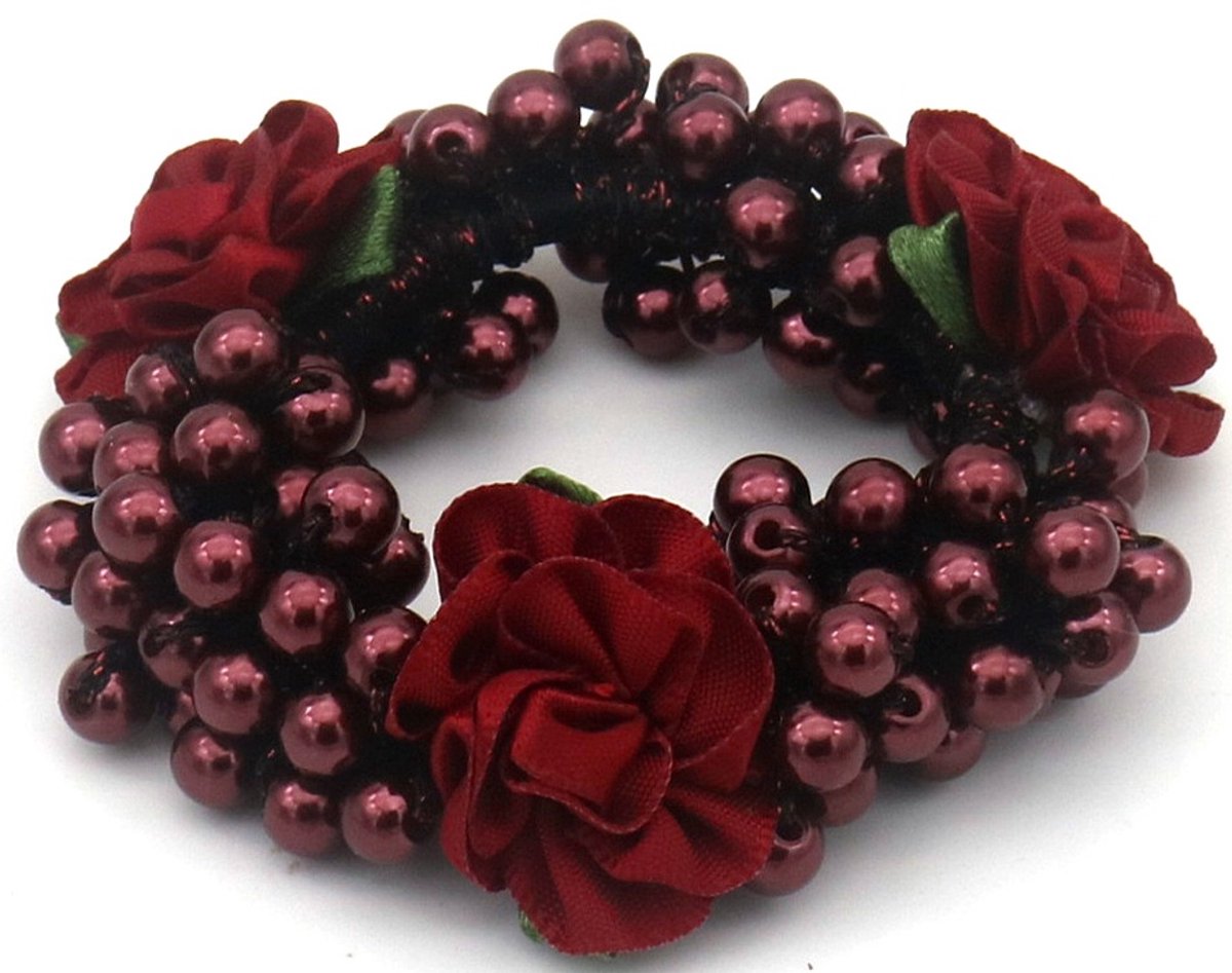 Haarelastiek - glas bloemen - rood