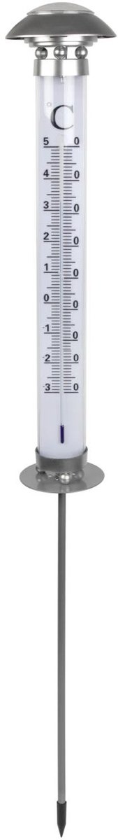 LED Tuinthermometer XXL Solar - Groot Verlicht Display -40 tot +50°C - Automatische Dekslicht - Duurzaam Metaal en Kunststof - Makkelijk te Plaatsen met Erdspies