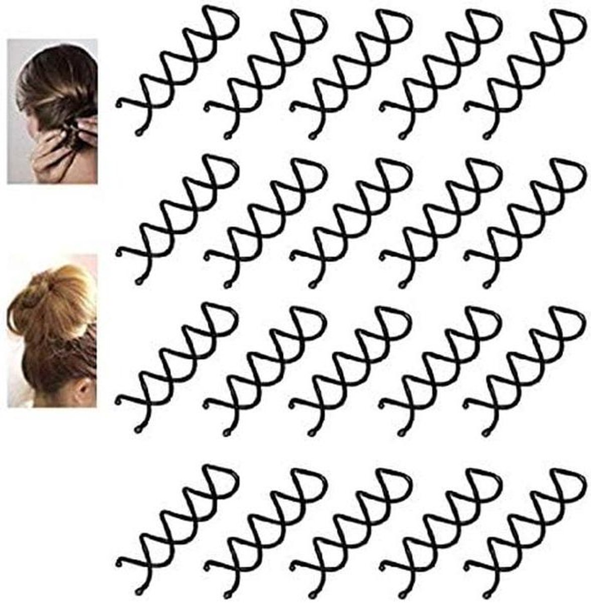 Haarclips - Spiraalspeldjes - Haar Opsteken - Krasvrije Ronde Uiteinden - 20 stuks - Zwart