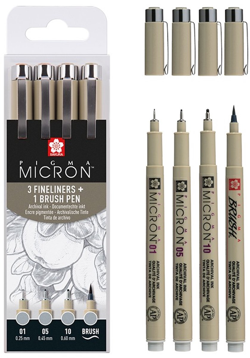 Sakura Pigma Micron fineliner set | 4 maten, Licht Koelgrijs — afbeelding 2