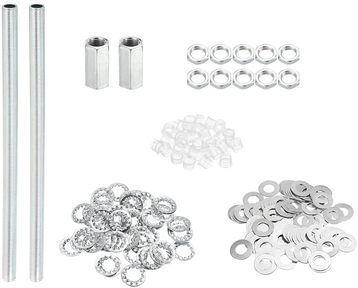 M10 threaded 200mm (7.87 inch) lamp hose kit - met locking nuts - washers - fixings assortment voor chandelier - ceiling DIY light - met zinc coating