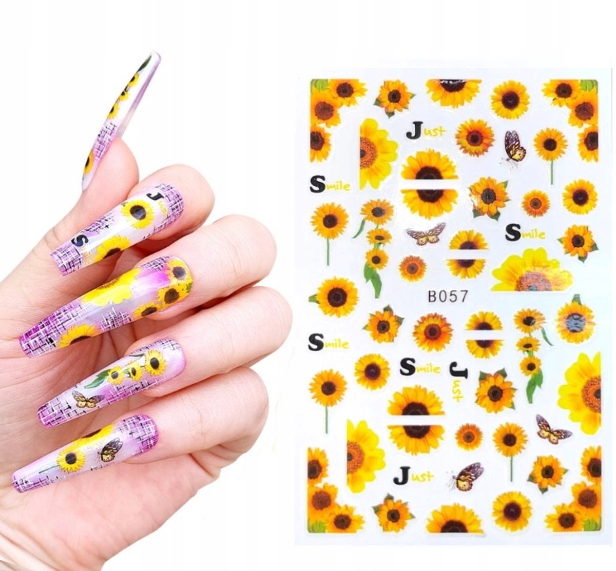 Frezarkowo Serie - Zelfklevende Nagelstickers - Zonnebloemen en Vlinders