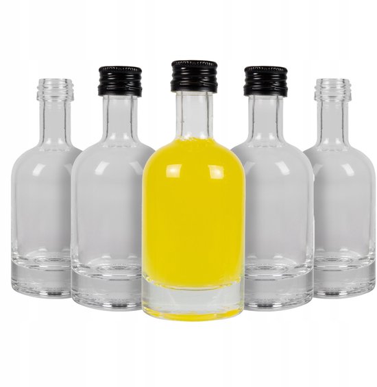 Bimberek - Mini Bouteilles en Verre - 50ml - Set Décoratif - Différentes Couleurs de Bouchon