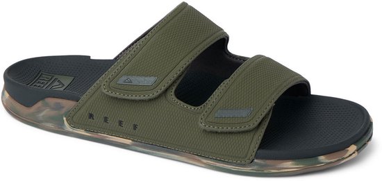 Militaire groene Reef slipper met twee banden en camouflage zool.