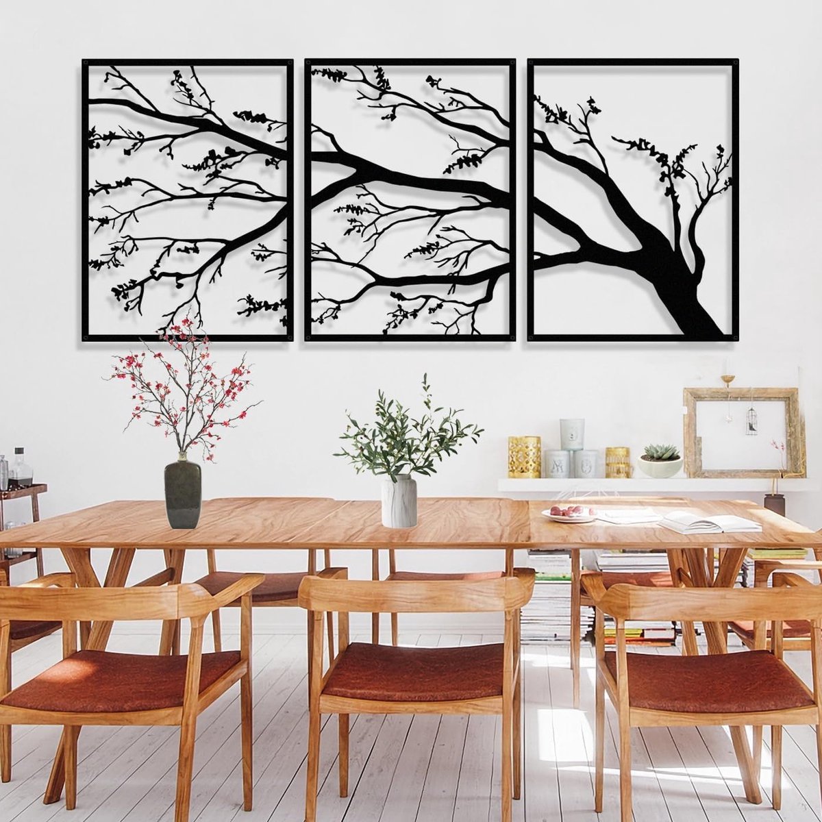 Metalen Tak Muurdecoratie Set van 3, Boom Muurkunst voor Woonkamer en Tuin, Unieke Wanddecoratie voor Thuis en Buiten (53.1inx23.6in)