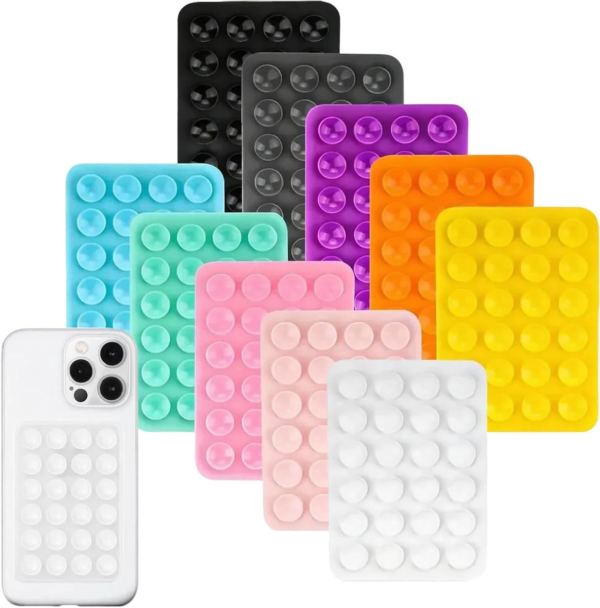 Kleurige Zuignap Telefoonhouder Set van 10 - Handenvrije Zuignappen voor Selfies, Video's en Make-up Tutorials - Sterke Hechting en 24 Mini Zuignappen voor Diverse Toepassingen