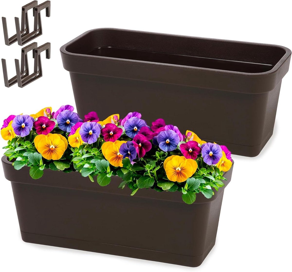 Bloempotten Set - Balkonbakken Plantenbakken - Planten Verfraaien - Bevestiging aan Balkonreling - 2 stuks 40cm - Bruin