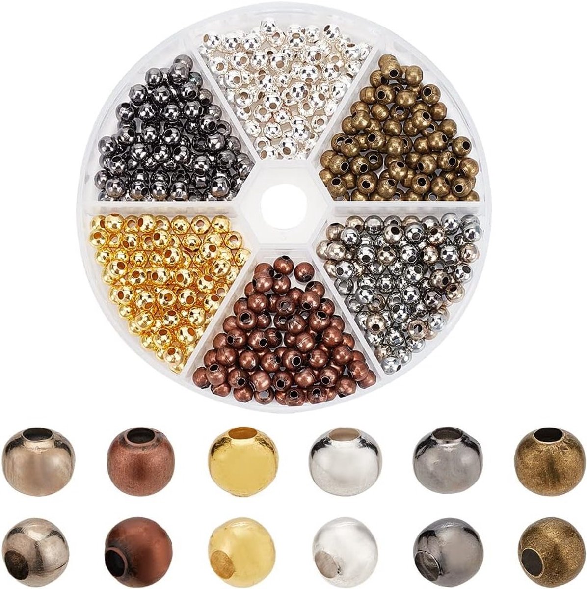 420 Stuks 6 Kleuren 5mm IJzeren Ronde Spacer Kralen - Glad en Klein Metaal voor Sieraden, Kettingen en Armbanden Maken