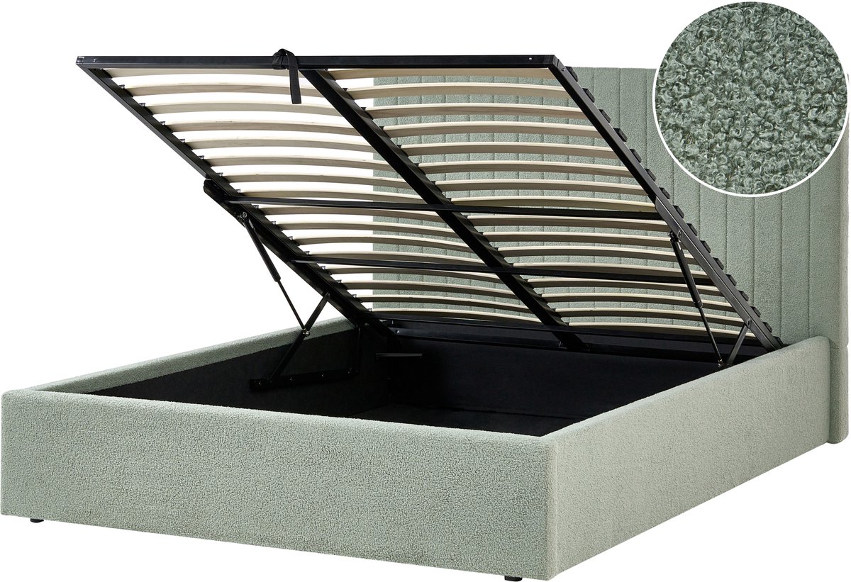 Beliani VION - Bed met opbergruimte - Groen - 140 x 200 cm - Bouclé