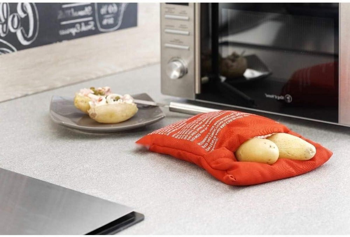 Magnetron Aardappelzak - Kookzak Aardappel - Snel Aardappels Koken - Kookt 4 Aardappels Tegelijk - 20 x 25 cm - Rood