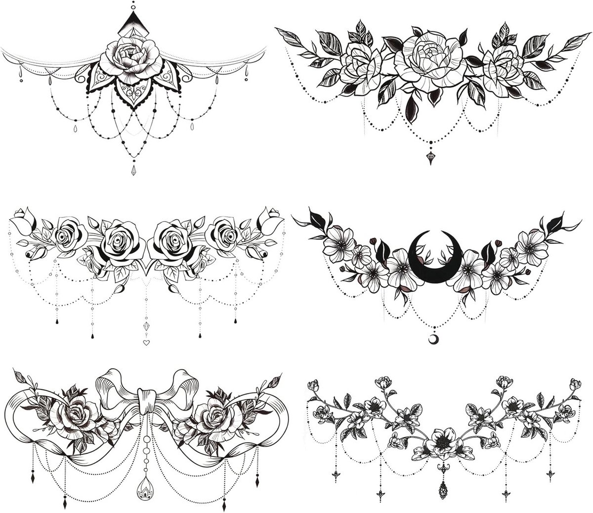 6 Vellen Nep Tattoo Stickers voor Vrouwen, Tijdelijke Waterdichte Body Tattoos voor Borst, Taille en Rug