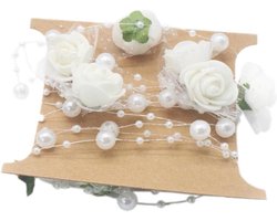 Perlengarland String 2 m, parelband, roze parelketting, decoratie, decoratief lint, pareldraad voor doe-het-zelf kunsthandwerk, feestdecoratie, verjaardag, bruiloft, doop, Kerstmis, bruidsboeket, wit