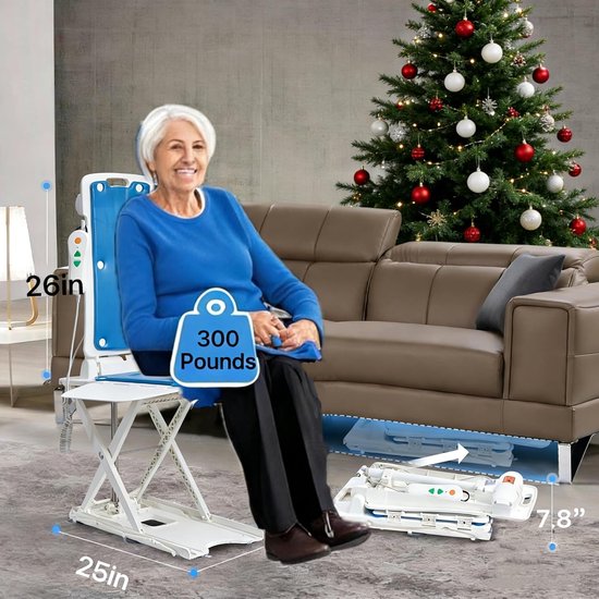 Elektrische Stoellift - Vloerlift Hulpmiddel - Ondersteuning bij Opstaan - 6 Zuignappen Stabiliteit - 136 kg - Blauw-Wit — afbeelding 3