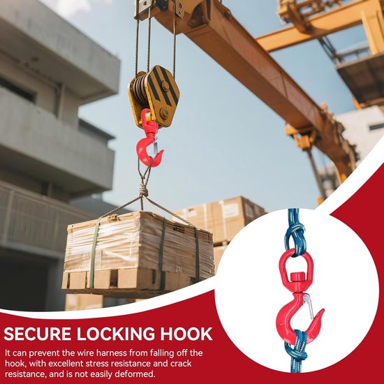 Swivel Hook 1T Capaciteit - Zware Duurzame Swivel Eye Haak - Lifting Hook - Sling Hook - Rood — afbeelding 4