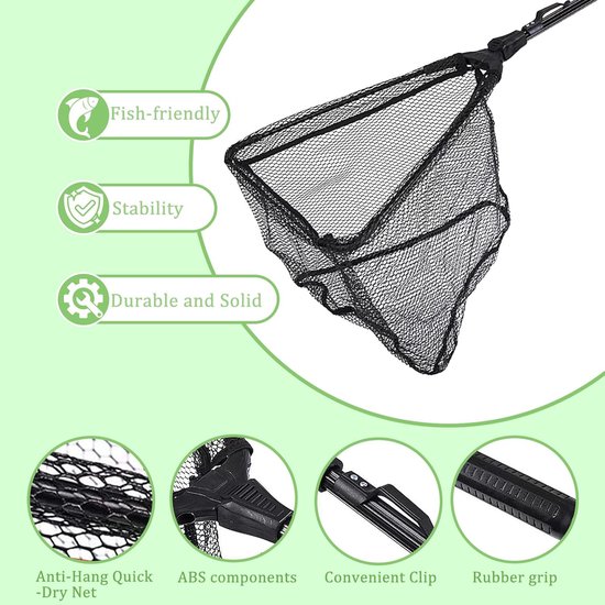 Vouwbare Vissen Net - Driehoek 90 cm met Rubber Landing Net - Telescopisch voor Buiten - Vogel Vissen - Forel - Aquarium - Karper - Vissen Benodigdheden - Visgerei — afbeelding 2