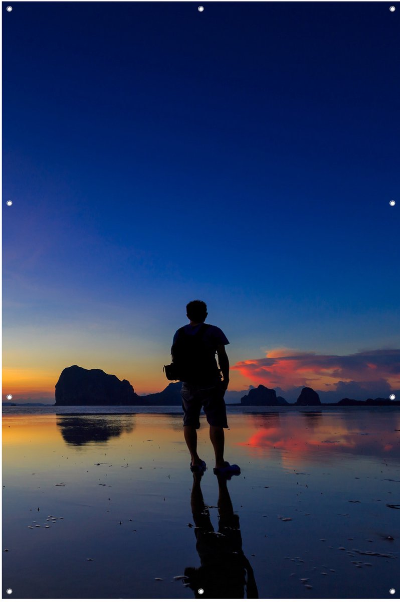 Zonsondergang Strand - Tuinposter - Tuindoek - 80x120 cm - Buitenposter - Schuttingdoek - Tuinschilderij voor Buiten