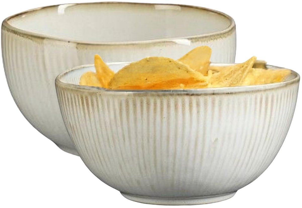 Mica Decorations Serveer/chips schaaltje Nusa - 2x - creme - 12 x 7 cm - keramiek - kommetjes