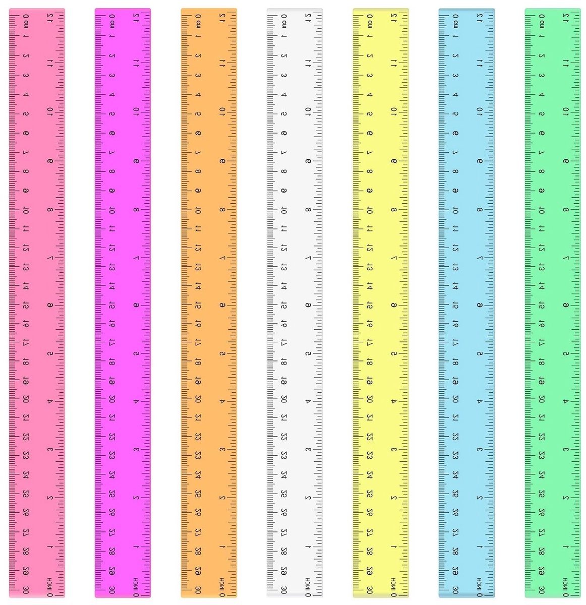 Set van 7 Kleurrijke Plastic Linialen van 30 cm - Transparante Linialen voor School, Kantoor en Thuisgebruik