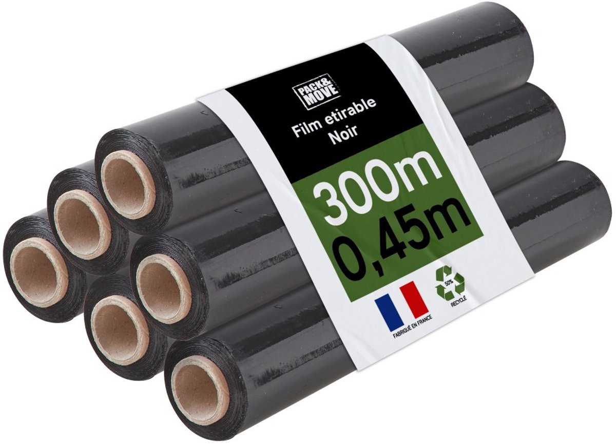 Pack and Move - Set 6 rollen rekfolie - 300 m - Zwart - Verhuizing rekfolie Verpakking rekfolie Pallet rekfolie Bescherming