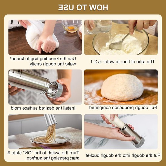 Draagbare pastamaker met 7 accessoires, oplaadbare machine voor heerlijke spaghetti en fettuccine, ideaal voor thuisgebruik en eenvoudig te bedienen van Merkloos — afbeelding 2