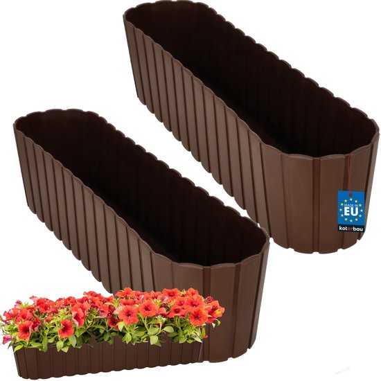 KOTARBAU® 2 pcs Jardinière Exterieur, Plastique, 60 x 14 x 13cm, Brun, Pot De Fleur Exterieur, Jardiniere Balcon, Rustique, Rectangulaire, Grand Cache-Pot