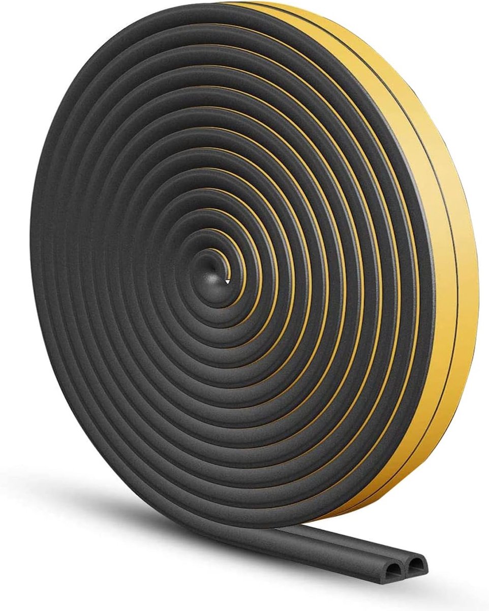 10m D-Profile Door Sealing Tape - Zelfklevende Raamafdichting - Anticollisiestrip - Rubber Schuim - Geluidsisolatie - Zwart