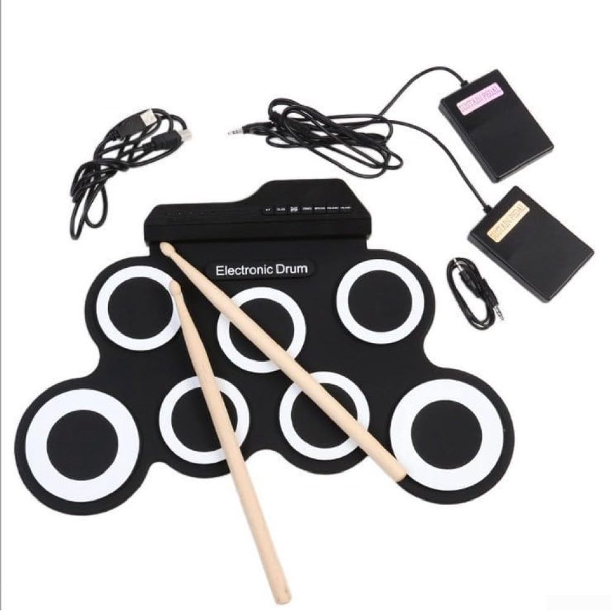 carmdering - Elektrische Drumstel - Drumpad - Beginnersdrum - Digitaal Drumstel - compleet met 2 pedalen en 2 drumstokken - duurzaam PVC en siliconen - draagbaar, lichtgewicht, ideaal voor thuis en buiten - stimuleert creativiteit - Zwart