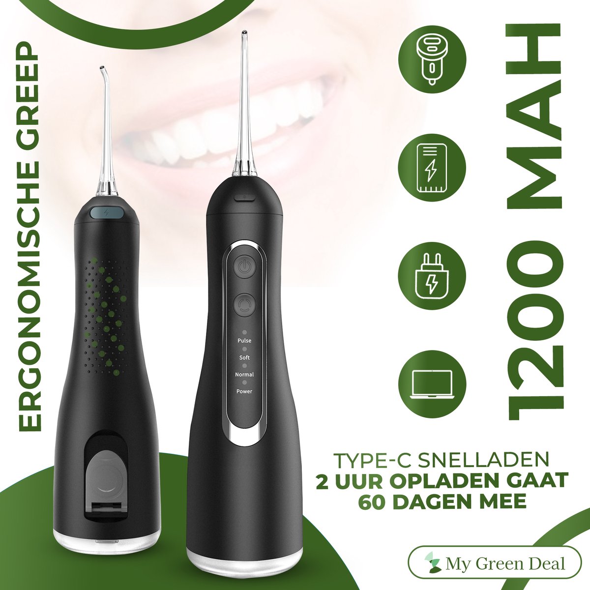 My Green Deal - Waterflosser Draadloos - Elektrische Tandenflosser- Monddouche - Mondverzorging - Flosapparaten - Tongreiniger thumbnail 2