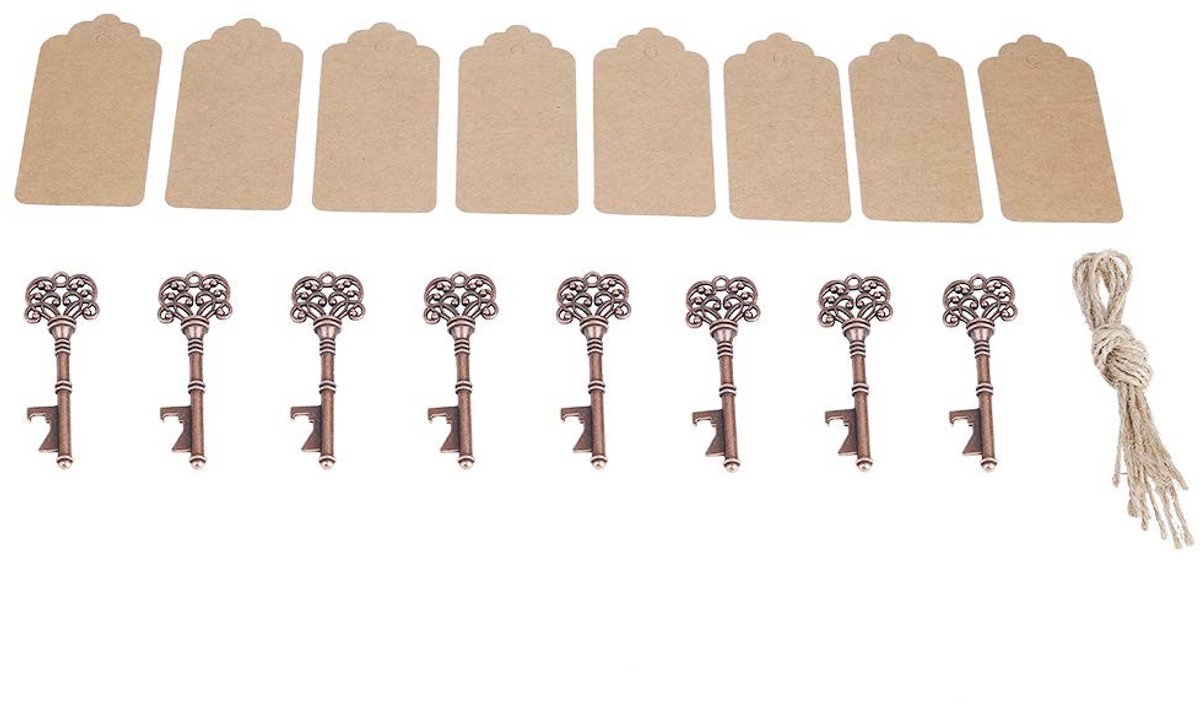 Vlemico - Vintage Key Bottle Openers - Sleutelhanger Flesopener - Antiek Koper - Uniek Trouwen - Perfect voor Feestjes - 12 Stuks