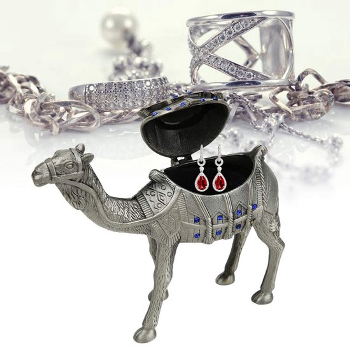 Hztyier schattige gelukkige kameel sieradendoosje inklapbaar handbeschilderd sieradendoosje figuur verzamelaar ring display eigenaar ingelegde geschenken hoofddecoratie