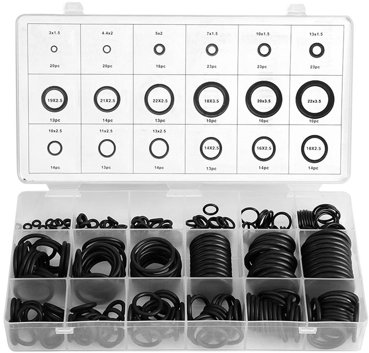 Elzusha - O-ring-afdichtringen - 279 stuks - hoogwaardig rubber - assortiment van 18 maten - ideaal voor auto-reparatie - vervangingsset voor afdic...