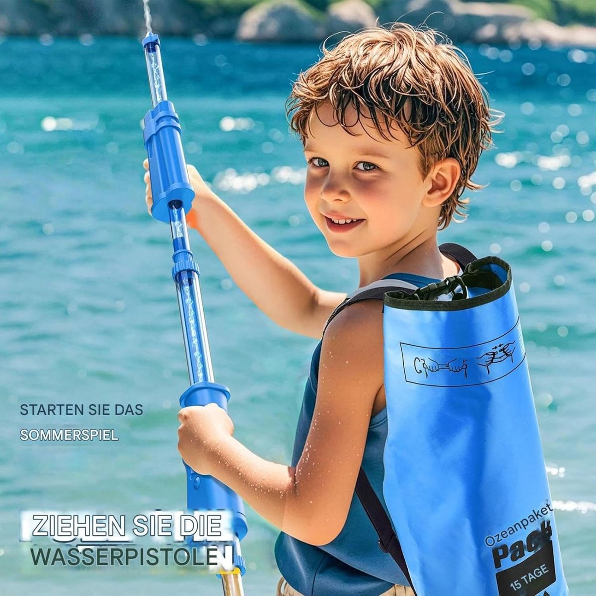 Waterspeelgoed Rugzak - Waterkanon Kinderen - Buiten Spelen - Grote Watertank - 40 cm - Blauw – foto 6