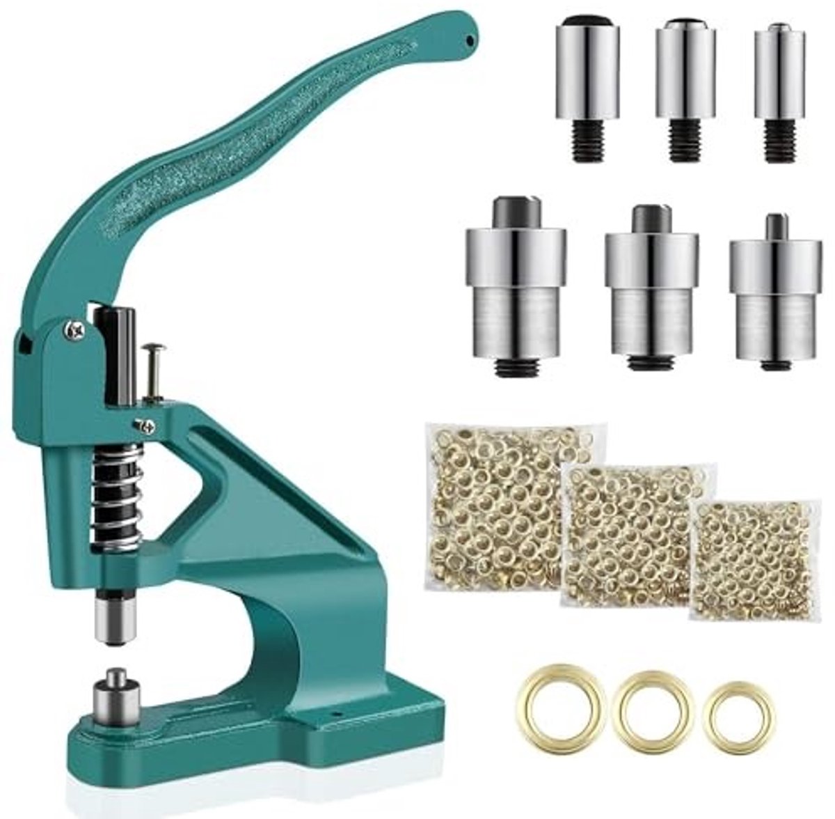 Jhubersproducts - Oogmachine - Handpers - Professionele tang met stempelset - 3 stansen - 900 ogen - Geschikt voor drukknopen - Klinknagels - Gordijne