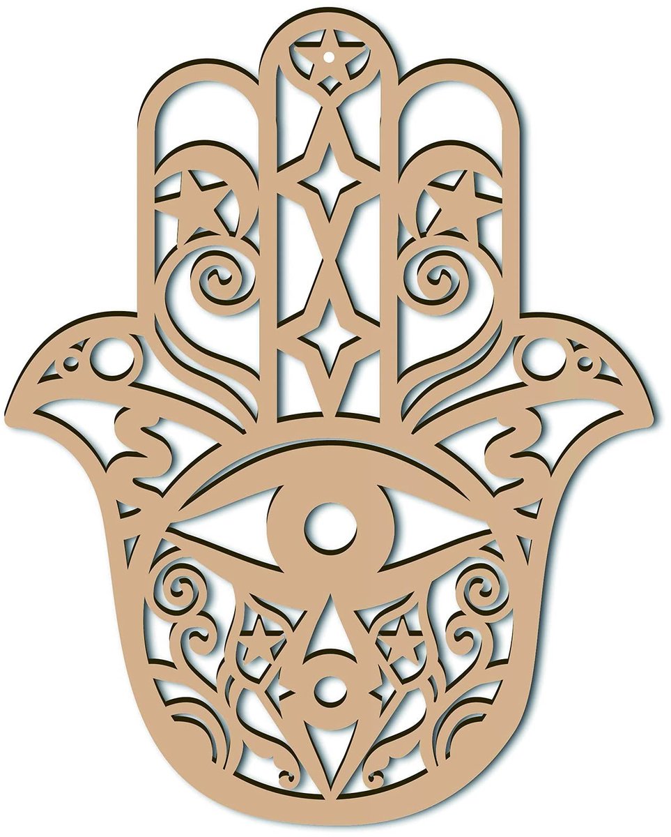 Livia home - Hand of Fatima Wanddecoratie - Spiritueel Symbool - Houten Muur Sculptuur - Ronde Vorm - Heilige Geometrie - Perfect voor Yoga Studio en