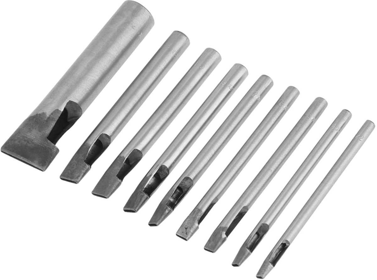 Livia home - Stalen Lederen Perforator - Holle Ponsset - 9 Stuks - DIY Gereedschap - Voor Lederen Creaties - Geschikt voor Riemen en Horlogebanden