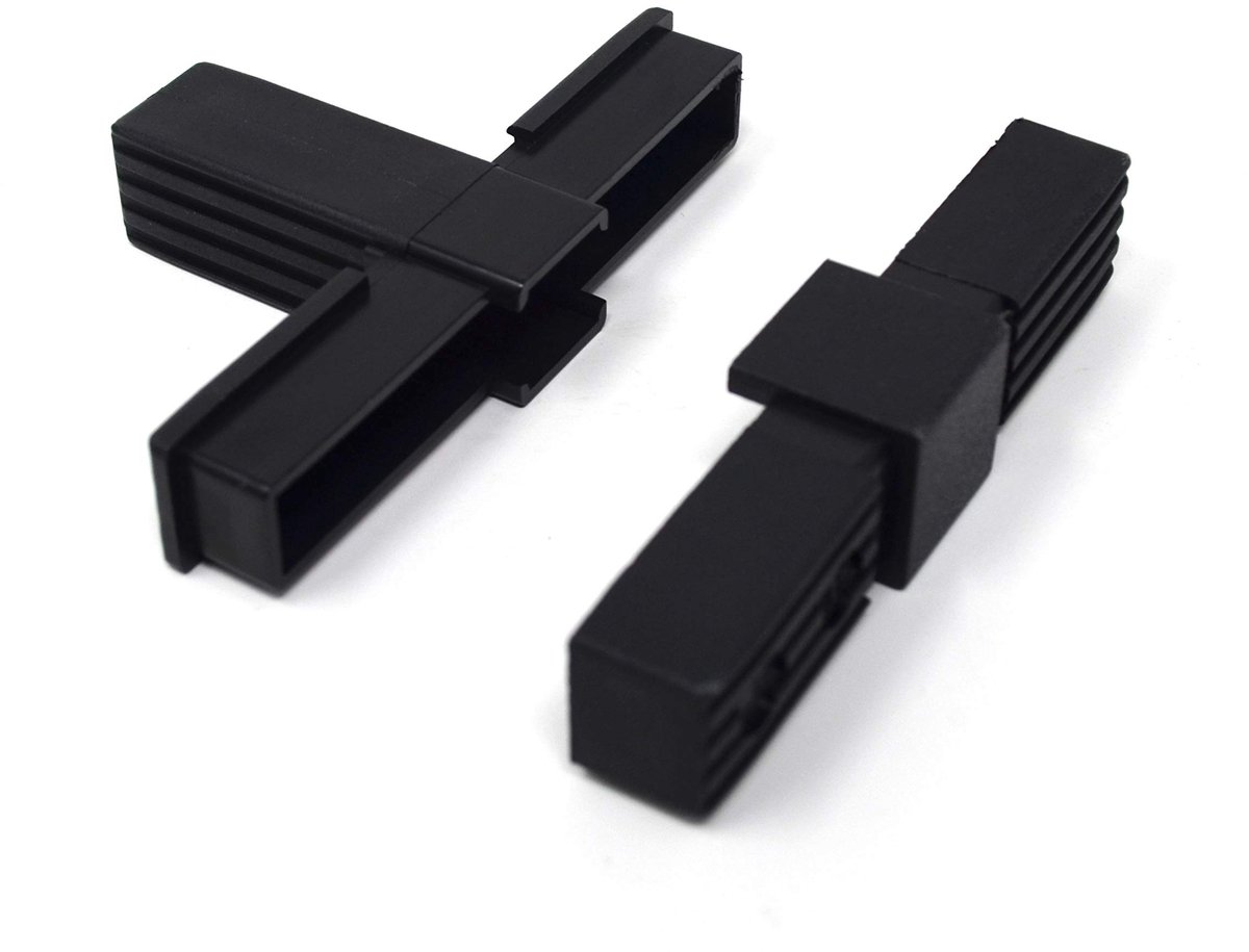Dailygoods - T-stuk connector voor vierkante buizen - 5x buisconnectoren - Zwart - Pijpverbinder - Geschikt voor diverse toepassingen - 20x20 mm