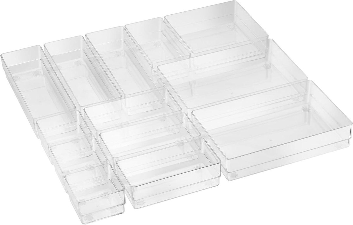 Lade Organizer - Opbergbak Set - Alles Opbergen - 13 Delig Set - 5 Maten - Transparant