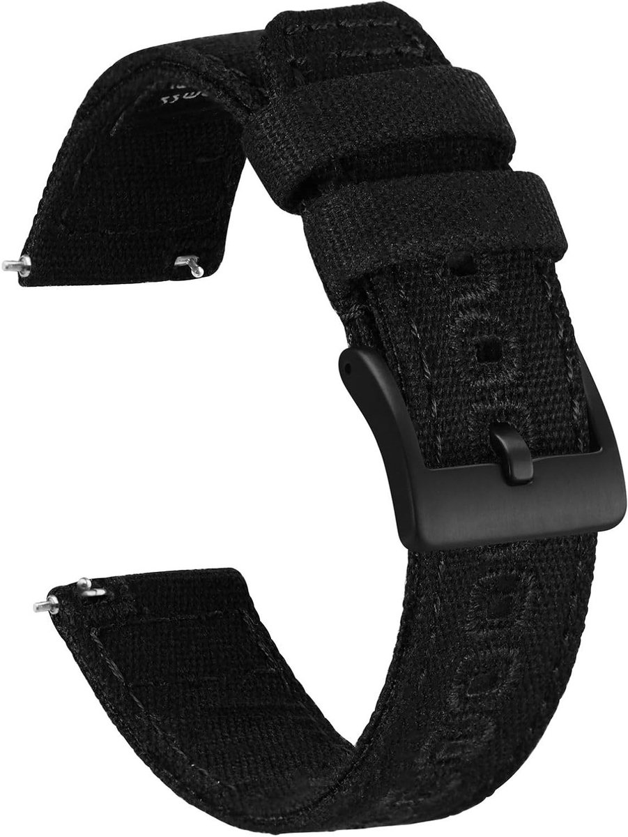Canvas Horlogeband voor Dames en Heren - Vervangband met Snelle Bevestiging en Geborstelde Gesp - Breedte 20 mm, 22 mm, 24 mm